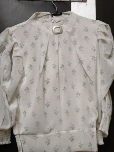 Elegant Floral Print Puff Sleeve Blouse