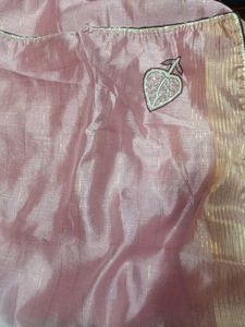 Elegant Pink Saree with Golden Stripes