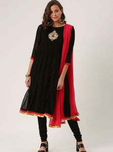 Elegant Black Kurta Set with Red Dupatta