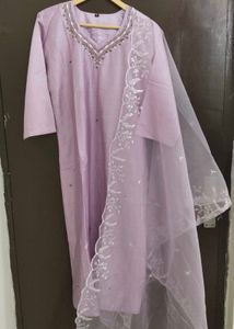 New Unused CottonSilk Cutdana Straight Suit