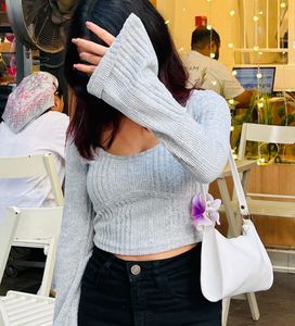 Ribbed Bell Sleeve Crop Top