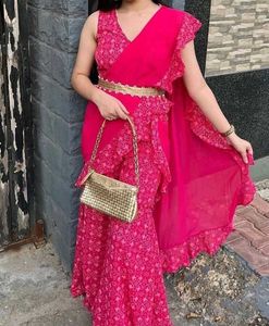 Ridhi Mehra Ruby Pink Georgette Foil Set