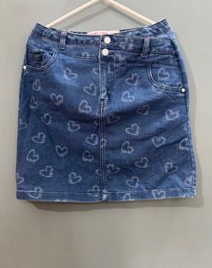 PRICE DROP!! Y2k Cute Heart Print Denim Skirt