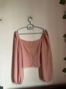 Blush Pink Square Neck Puff Sleeve Top