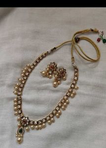 Elegant Pearl &amp; Stone Necklace Set