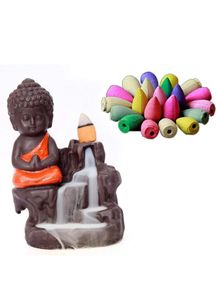 Smoke Fountain Meditating Buddha Backflow Incense Burner with 50 Backflow Cones (Pack Of 2)