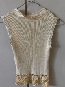 Sleeveless Knit Top with Crochet Detail