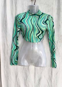 Groovy Swirl Print Mock Neck Crop Top