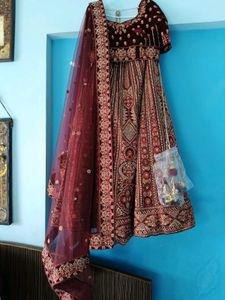 Exquisite Maroon Velvet Lehenga Choli with dupatta