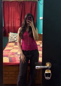 Fuchsia Lace V-Neck Top