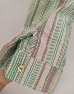 Striped Cropped Button-Up Shirt
