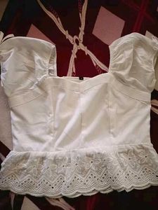 New White Puff Sleeve Peplum Top