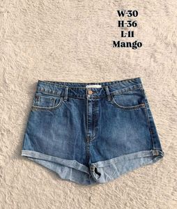 mango Blue Denim High Waisted Shorts