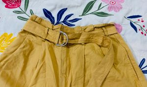 Mustard Yellow High-Waisted Paperbag Shorts