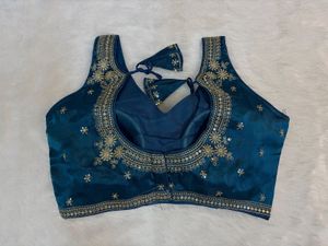 Blue Embroidered Organza Blouse