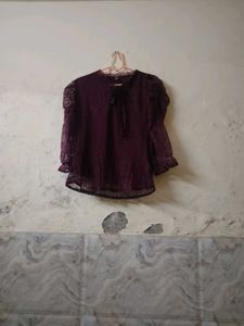 Burgundy Lace Top with Bow Detail