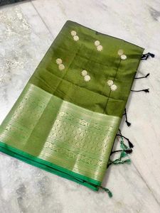 Green Silk Saree with Antic Accents