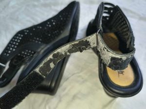 Black Perforated Wedge Sandals