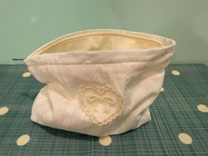 White Lace Heart Makeup Bag
