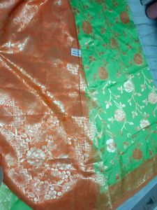 A New Saree In Green n Orange Shade