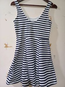 H&M New Navy & White Striped Skater Dress