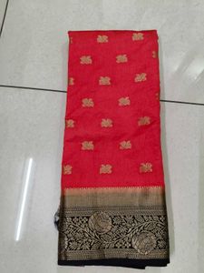 NEW Dark peach  saree with navy blue blouse