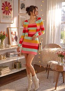 Striped Knit Dress & Cardigan Set