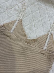 Cute Beige Cami Top with Lace Trim