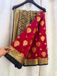 Vibrant Red & Black Banarasi Silk Saree