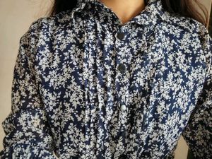 Dark Blue Color Floral Print Top