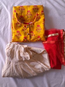 Gold Yellow Printed Kurta Set (Girl's)