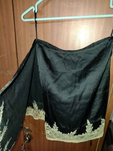 Black Lace Trim Wrap Mini Skirt