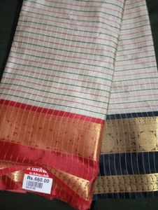 Elegant Striped Saree with Gold Border
