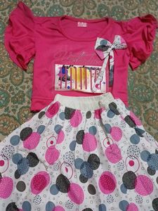 Girls Pink Top & Skirt Set