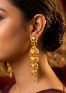 ethnic golden 4 layer jhumka