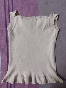 Cream Lace Trim Ribbed Tank Top