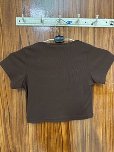 Brown Cropped Button-Up Top