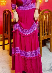 Gorgeous Pink Tiered Lace Gown