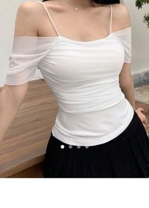 White Tulle Off-Shoulder Top