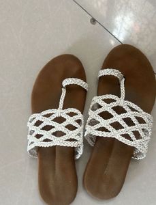 White Braided Flat Sandals