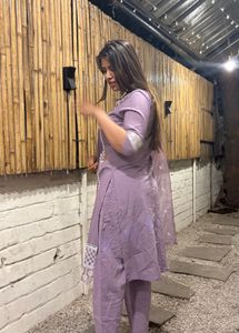 Lavender Kurta Set with White Embroidery
