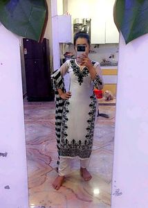 Elegant White Kurta with Black Embroidery