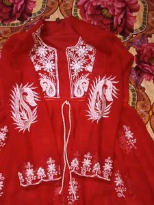 Vibrant Red Embroidered Kurti