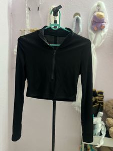 Black Mock Neck Zipper Top(S)
