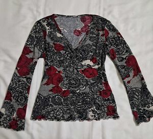 Y2k Vintage Dark Gothic Romance Lace Print Top