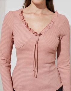 Shein Elegant Pink Ruffle Neck Top