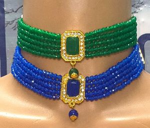 Combo Stunning Blue & Green Beaded Choker Necklace