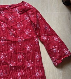 Red Floral Print Kurta