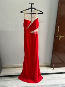 Red Embellished Backless Maxi Dress