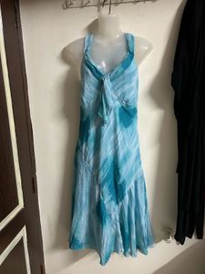 Flowy Blue Tie-Front Midi Dress